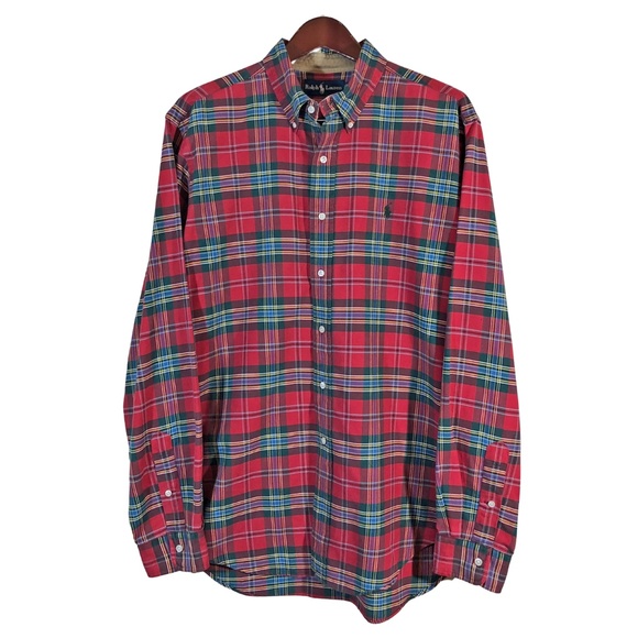 Ralph Lauren Black Red Cotton Flannel Plaid Shirt Men's Size L